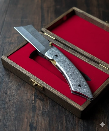 Custom’s Handmade Folding Knife – Feather Pattern Damascus Blade 🪶🔥