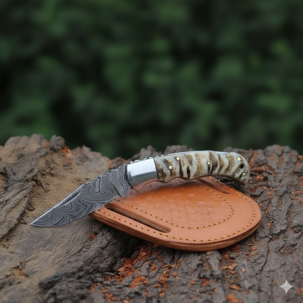 Custom’s Handmade Folding Knife – Sheep Horn Handle 🐏🔥