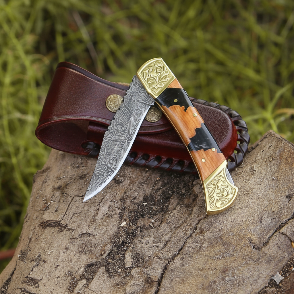 Custom’s Handmade Folding Knife – Damascus Steel Blade 🔥