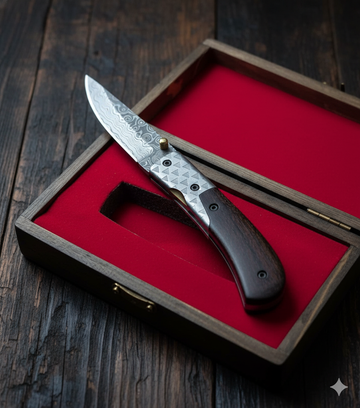 Custom’s Handmade Folding Knife – Feather Pattern Damascus Blade 🪶🔥